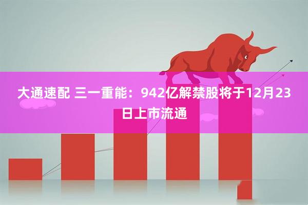 大通速配 三一重能：942亿解禁股将于12月23日上市流通