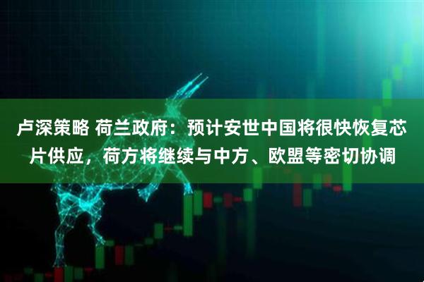 卢深策略 荷兰政府：预计安世中国将很快恢复芯片供应，荷方将继续与中方、欧盟等密切协调